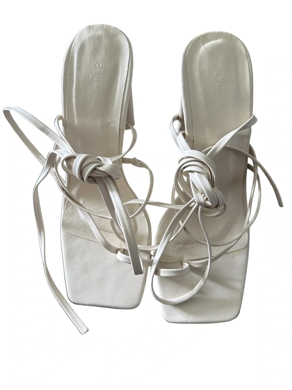 Billini Off-White Cream Lace-Up Square Toe Heels